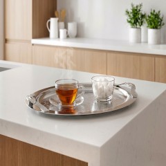 سینی استیل بیضی دسته گندمی زاماک کروم منتیا 1534